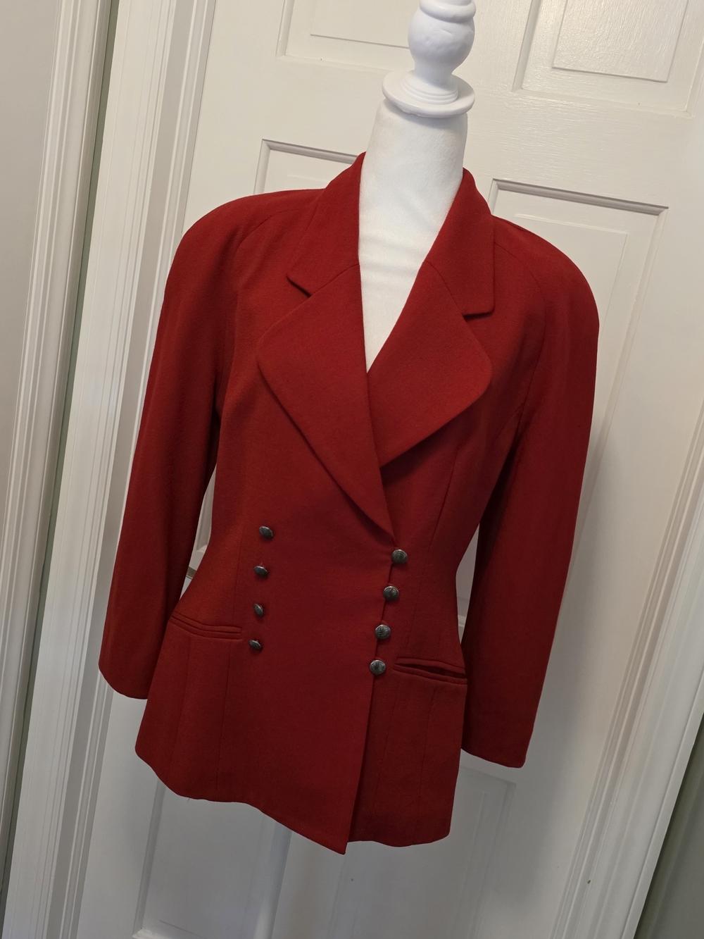 Women's Red Double-Breasted Tailored Blazer Jacket